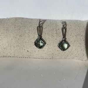 David Yurman Prasiolite Cushion, Pave Diamonds, Sterling hanging post  earrings